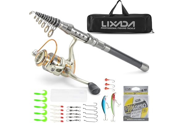 LIXADA Canne à pêche télescopique et Moulinet Combo Kit