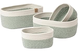 LA JOLÍE MUSE Paniers de rangement en corde LA JOLIE MUSE, petits paniers en coton tressé pour étagère de salle de bain, ensemble de 4 paniers décoratifs, vert lierre