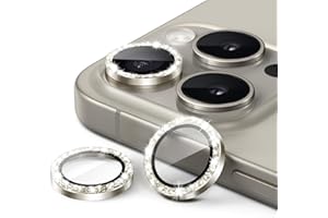 JETech Osłona Obiektywu Aparatu do iPhone 15 Pro 6,1 Cala i iPhone 15 Pro Max 6,7 Cala, Bling Glitter Indywidualna 9H Szkła Hartowanego Metalowa Osłona Pierścienia, 1 Komplet (Tytan Naturalny)