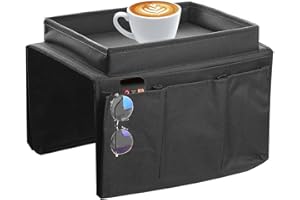 JKYVAA Sofa Armchair Tray Organiser Waterproof Sofa Arm Chair Table Tray TV Remote Control Holder Non-Slip Armrest Couch Cup Holder Organizer with 4 Bags for Drinks Phone Magazine Book Snacks Glasses