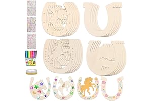 ‎MECCTUCK Mecctuck Horseshoe Wooden 41 Pieces Craft Set Children - Decorative Children's Birthday, Horseshoe Craft Set with Diamond Decals Watercolour Pen Glitter Tape, Wooden Craft Sets for DIY Gift
