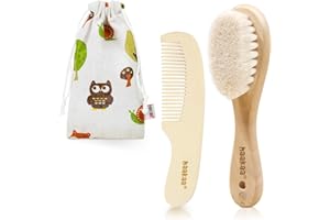 haakaa Baby Hair Brush and Comb Set for Newborns & Toddlers - Natural Soft Wool Bristles and Wooden Handle, Gently Grooms Baby's Hair, Ideal for Cradle Cap, Perfect Baby Gift, 2pk