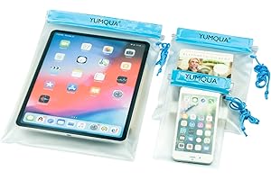 YUMQUA Waterproof Bag, Waterproof Pouch Dry Bag for Document Map Camera Tablet Phone Holder, Set of 3, Blue