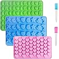 Vpqnee 3 Pack Mini Silicone Gummy Candy Chocolate Molds Contains Small Hearts, Fruits, Marine Animal Shapes and 2 Droppers for Making Gummy, Candy, Chocolate and Small Ice Cubes