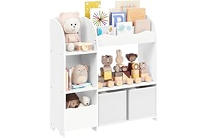 SONGMICS Scaffale per Giocattoli, Libreria per Bambini, Mobile Cameretta con 2 Ceste Portagiochi, Stanza dei Giochi, Soggiorno, Bianco Nuvola GKR042W01