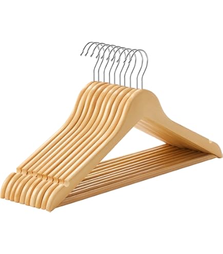 HOUSE DAY Kleerhangers van natuurlijk hout, 10 stuks, stabiel en draaibaar, brede kleerhangers en jashangers, 44,5 cm