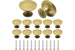 Juibao 12 Pcs Cabinet Door Knobs, Gold Drawer Knob, Antique Brass Door Knobs with Matching Screws for Cupboard, Cabinet, Drawer