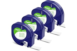 MarkField Nastro Compatibile con Dymo LetraTag Carta 12mm x 4m Nastri Paper White Ricarica Cartucce, Compatibile con Dymo Letratag Etichettatrice LT-100H LT-100T LT-110T XR, Nero su Bianco