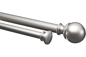 Amazon Basics Extendable Double Window Curtain Pole with Round Finials - 19mm Diameter, 183-366cm, Nickel