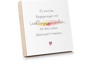 ARTFAVES® Holzbild mit Spruch - Es sind die Begegnungen mit Lieblingsmenschen | Deko Geschenk zum Thema Freundschaft/Liebe/Familie/Größe: 14,8 x 14,8 cm