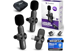Creatorz® Wave II Lavalier Mikrofon [TESTSIEGER] Ansteckmikrofon für iPhone/Android/PC – Ultraleichtes Mini Mikrofon Handy Kabellos – Wireless Microphone für YouTube, TikTok, Meeting