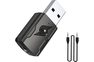 MOKEUM Adattatore USB Bluetooth 5.0,Dongle USB Bluetooth,Adattatore Bluetooth Ricevitore Trasmettitore Audio 5.0 con cavo audio da 3,5 mm per PC/TV/AUTO/Altoparlanti /MP3/Sistema audio domestico/Cuffie