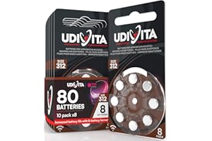 80 Hearing Aid Batteries Size 312 Udivita PR41 (Brown) Zinc-Air Hearing Evolution with Phono Pulse Technology - 10 Blisters of 8 Batteries
