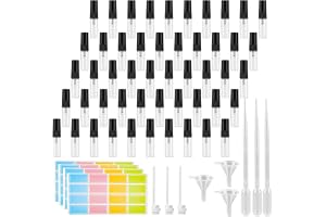 RVLZKCPG 50 stycken parfymsprejare för resor, 3 ml mini parfymsprejflaska påfyllningsbar, parfym, fyllmedel med 3 pipetter, 3 trattar, 3 pressar och 4 etikettark för resor och camping