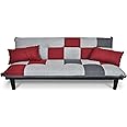 SAMIRA Divano Letto clic clac in Tessuto Grigio Scuro - Rosso - Grigio Chiaro - Divanetto MOD. Russell