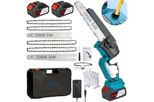NUZEKY Akku-Kettensäge 6 und 8 Zoll,2-in-1 Mini Kettensäge mit 2 * 3000mAh Akku und Ladegerät, Kleine Kettensäge Akku Tragbar Gehölzschneider Einhand Kettensäge für Bäume Gartenarbeiten Wälder (Blau)