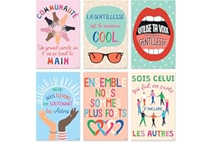 Sweetzer & Orange S&O 6 Stück Kindness Klassenzimmerposter für französische Schüler—inspirierende Dekorationsposter für das Klassenzimmer—Growth Mindset Poster—Geschenk für Lehrer auf Französisch
