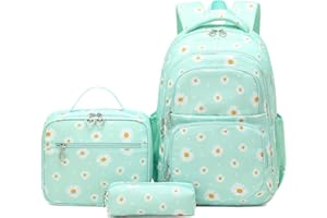 SIVENKE Daisy Printed School Backpack Set with Lunch Bag Pencil Case 3 Pieces School Bags for Teens Girls Boys Primary Junior Middle School Water Resistant Lightweight Bookbag Travel Rucksack