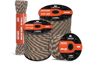 Abma Cord Paracorde 4mm 9 Brins 30m Corde en Nylon Type 3 Corde Parachute 620lbs - Max. 280 kg - Camouflage Vert