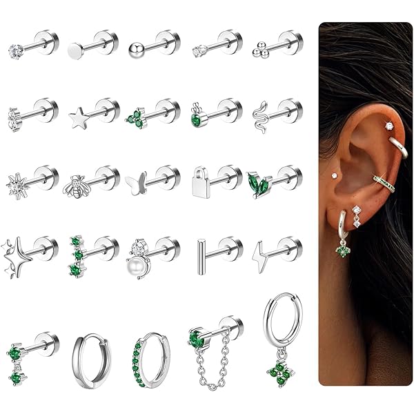JeweBella 10Paires Hypoallergéniques Boucles D'Oreilles Femme Argent/Or Lot Boucles D'Oreilles Femme Acier Inoxydable Piercing Oreille Boucles D'Oreilles Créoles Cartilage Pour Multiple Piercing