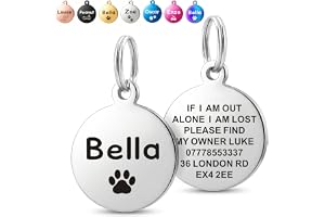 Deep Engraved Dog Tags for Pets UK Prime, Personalised Cat Dog Name ID Tags, Stainless Steel Pet Tag for Doggy Kitten Kitty P