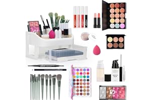 JasCherry Kit de Maquillaje Todo en Uno, Set de Regalo de Maquillaje para Mujeres Principiantes, Paleta de Sombras de Ojos, Base de Maquillaje, Corrector, Lápiz Labial, Esponjas de Maquillaje