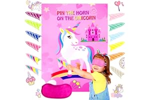 DCAS Einhorn Partyspiel, Einhorn Partyzubehör Spielezubehör, Kindergeburtstagsfeier Pin Games Supplies, Pin Horn Einhorn, Geburtstagsfeierhorn am Einhorn, Pin Horn Party Game Dekorationen