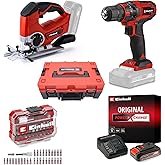 Einhell TC-CD 18/35 Li + TE-JS 18/80 Li Ak&uuml;l&uuml; Vidalama ve Dekupaj Testere Seti (2,5 Ah Ak&uuml; ve Şarj Cihazı, 32 Par&ccedil;a U&ccedil; Seti v