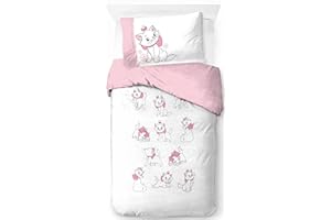 Jay Franco Disney Aristochats Marie 100% Coton Ensemble Housse de Couette Lit Simple – Linge de Lit Kitty Blanc Comprend Une Taie d’Oreiller 50 x 70 cm
