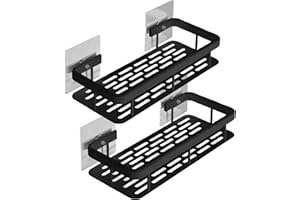 Prime Essentials I Pack de 2 Estanterías de Baño Adhesivas sin Taladro en Aluminio Negro | Estante de Ducha con Ventosas I Organizador Adhesivo de Ducha I Accesorios de Baño I Mueble Adhesivo de Baño.