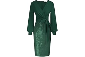 GRACE KARIN Women Elegant Formal Sequins Dresses Wrap V Neck Long Sleeves Midi Bodycon Party Dress