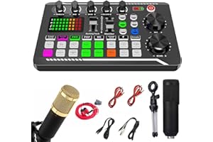 HINAA Kit Scheda Audio Microfono Podcast,Pacchetto di apparecchiature per Lo Streaming in Versione Inglese | Studio di Produzione Podcast all in per Registrazione Podcast, Streaming, DJ, PC