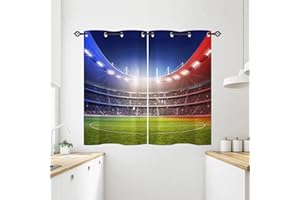 ANHOPE Football Field Curtains Eyelet 80% Blackout Room Darkening Curtains with Sports Soccer Stadium Print Pattern Light Blocking Window Drapes for Boys Bedroom Living Room 28 x 54 Inch Drop 2 Panels