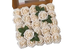 Msrlassn Flores Rosas Artificiales Espuma Rosa Falsa para Manualidades, Ramos de Novia, centros de Mesa, Despedidas de Soltera y Decoración del Hogar (champán, 25 Piezas)