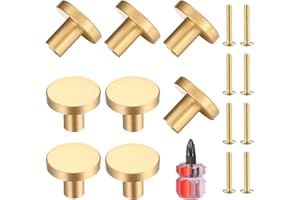 VARHHUXHA 8 Piezas Tiradores para Cajones, Pomos y Tiradores Doradas para Muebles, Pomos Redondas para Gabinetes, Tirador para Cajones Latón, Perillas para Puertas de Cocina con destornillador- 20 * 25 mm