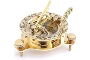 Antique Vibes Reloj de sol de latón con brújula marítima de bolsillo, brújula, senderismo, viajes, camping