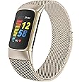 omee Compatible with Fitbit Charge 6/Charge 5 Strap for Women Men, Magnetic Clasp Stainless Steel mesh Loop Adjustable Metal Band Replacement for Charge 6/Charge 5 Advanced Fitness & Health Tracker