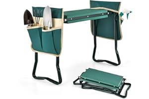 RELAX4LIFE Agenouilloir de Jardin, Tabouret de Jardinage Pliable avec 2 Sacs à Outils, Coussinet Epais en Eve Charge 150kg, Banc de Jardinage Polyvalent, 58x27,5x50cm(Tabouret Plus+| 2 Sac, Vert)