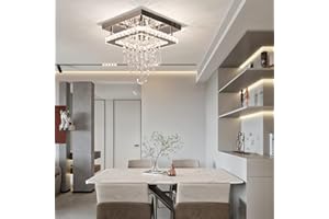 FINKTONGLAN Fintonglan lámparas de araña de techo cuadrado LED de cristal de luz de techo moderno de acero inoxidable de montaje empotrado lámpara de araña para el dormitorio cocina comedor (Color cambiable)