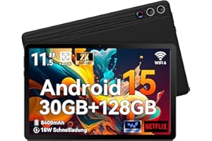 Ainmel Tablet 11,5 Zoll Android 15, 30GB RAM 1TB TF, 2K Android Tablet 2000 * 1200 FHD, 8400mAh, Widevine L1, 13MP Kamera, WiFi 6&BT 5.3, Face ID Tablet PC für Arbeit/Studium - Schwarz
