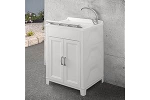 INBAGNO Mobile lavatoio lavanderia 60x50, ideale per esterno e interno, resina PVC bianco in kit di montaggio, INCLUDE asse e kit di scarico (60x50)