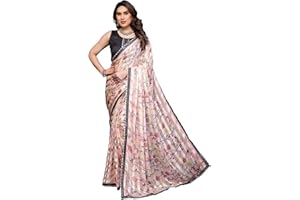 Yashika Damen Saree aus Georgette-Satin mit Spitzenbordüre und Blusenmaterial