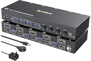 Commutateur KVM USB 3.0 DP 2 Moniteurs 4 Ordinateurs, YOUTINGHDAV KVM Switch Dual Monitor 4 ports KVM Switch Displayport pour 4 Ordinateurs Partager Souris Clavier, avec Télécommande Filaire