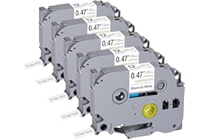 5x Yuanqimm Compatible TZe231 TZe-231 TZ231 TZ-231 for Brother P-touch Label Tape 12mm 0,47 Black on White Tape for Brother PT-D400 PT-H100LB PT-H105 PT-D200 PT-1000 PT-H110 PT-H101 PT-H107B PT-D210