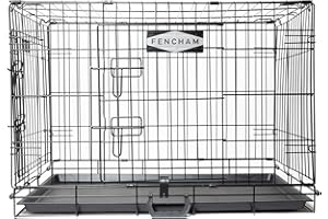 Fencham - Medium Dog Crate - 30" - Durable & Secure Metal Cage- with Moveable Carry Handle - 2 Lockable Doors - Folds Flat - Removable Tray - Quick & Easy to Assemble - Ideal for Small Dog Breeds