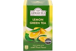 Ahmad Tea – Lemon Vitality | zielona herbata o smaku cytryny | 20 torebek herbaty po 2 g | torebki herbaty z tasiemką