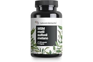NATURAL ELEMENTS MSM in capsule - 180 capsule vegane - 1600 mg di metilsulfonilmetano (MSM) in polvere per dose giornaliera, testati in laboratorio - Senza stearato di magnesio, altamente dosato e prodotto in Germania