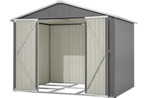 Thanaddo Metall Gerätehaus 9m³ Gerätehaus mit Pultdach,Gartenhaus Geräteschuppen Garten Schuppen Inkl. Metallfundament (ohne Boden), Geräteschrank für Garten,Grau