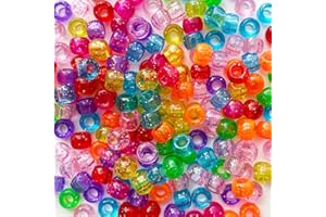 BALA&FILLIC 6x9mm Glitter Colors Pony Beads with Smooth Surface Craft for Making Bracelet, 1000pcs Acrylic Pony Beads Bulk in Bag (Glitter)