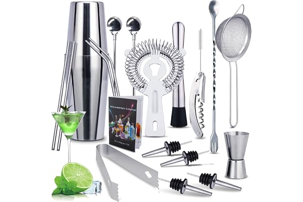 MAISITOO Cocktail Set, rostfritt stål cocktailshakerset, 20 delar cocktailbar-set, bartendersats cocktailblandningsset för hem/bar, med receptbok, 750 ml cocktail-presentset